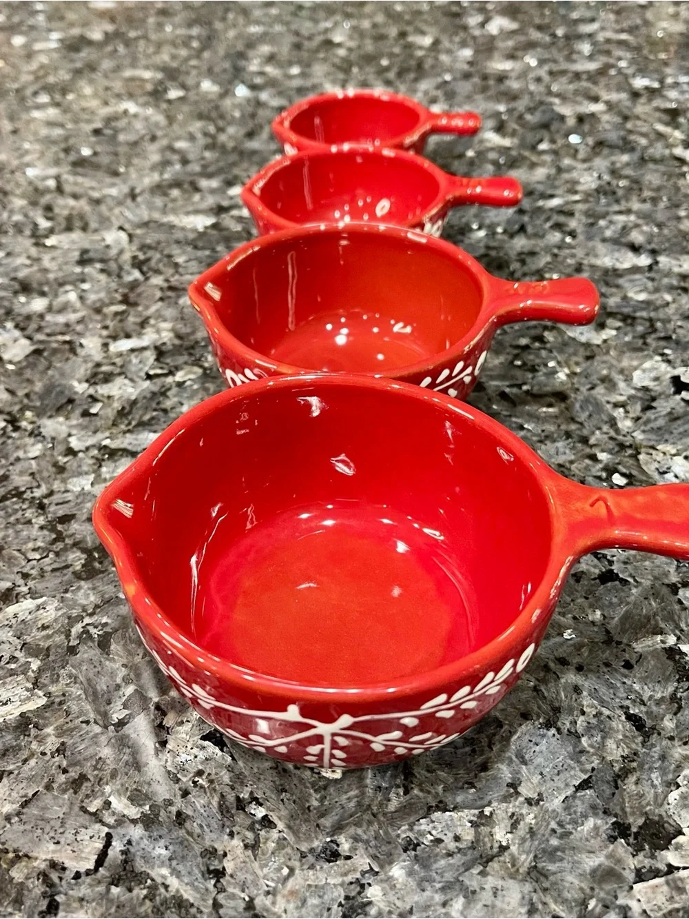 Crate&Barrel Red and White Terracotta Nesting Measuring Cups Portugal Set of 4